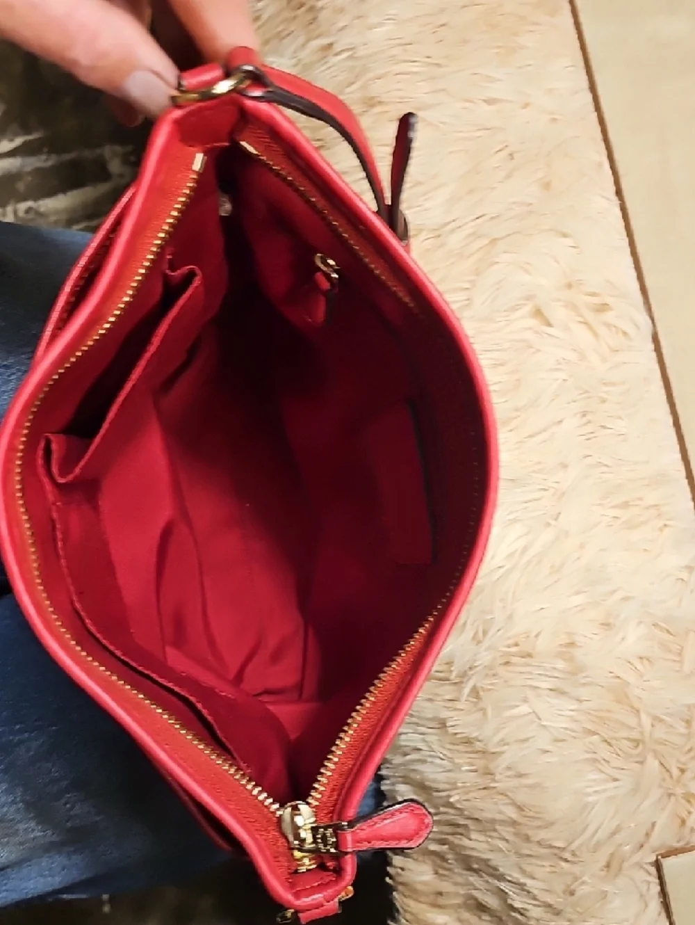 Coach Brown Signature Crossbody with Red Trim